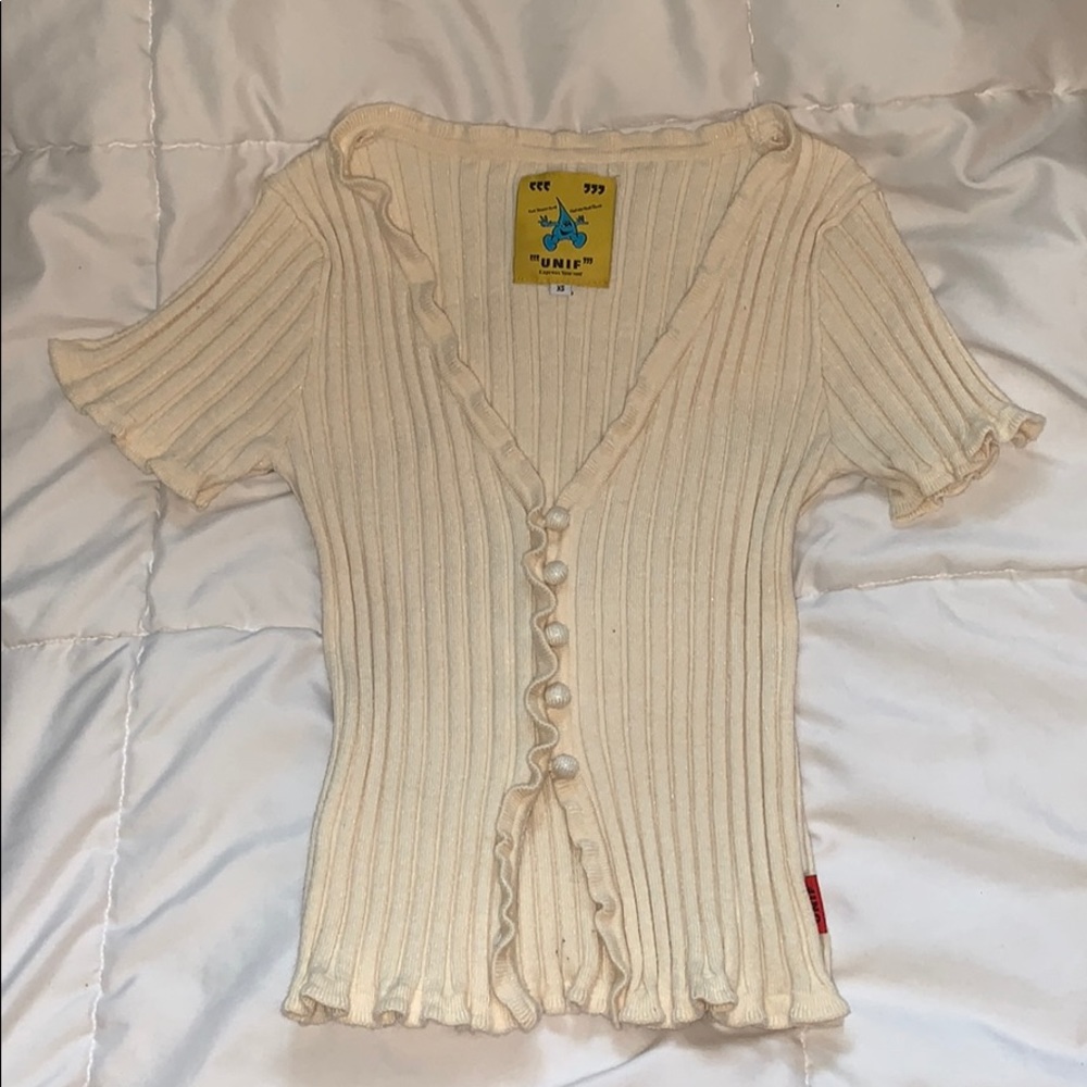 UNIF Cream Ribbed Button-Up Top